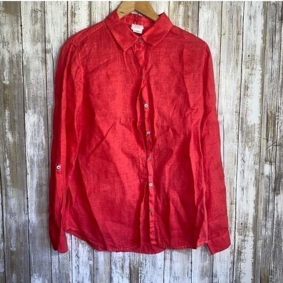 Sigrid Olsen Tops - Sigrid Olsen Linen Red Orange Button